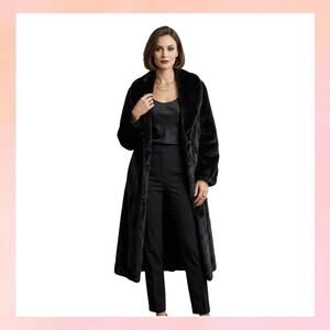Mark Reed Exclusive Fashions Faux Fur Long Trench Coat Black Size MM